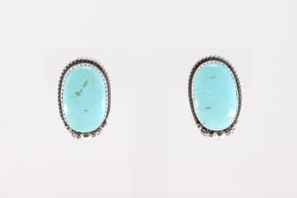 Native America Navajo Sterling Silver Kingman Turquoise Post Earring's By Virginia Becenti.