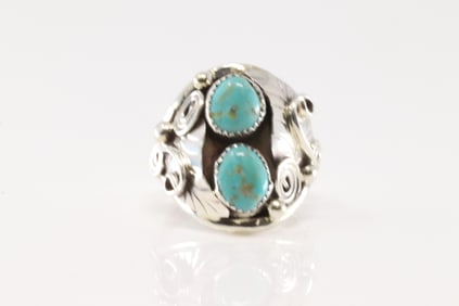 Native American Navajo Sterling Silver Turquoise Ring By B.