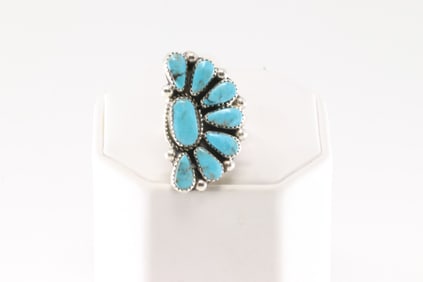 Native America Navajo Sterling Silver Turquoise Ring By Alicia Wilson.