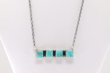 Native America Navajo Sterling Silver Kingman Turquoise Necklace By Donovan Skeets.