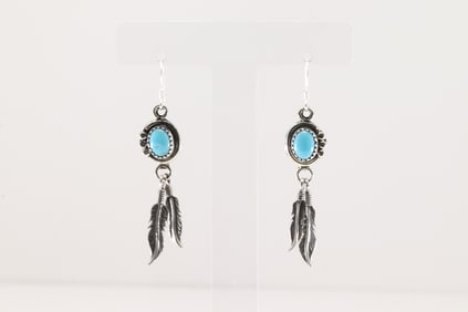 Native America Navajo Sterling Silver Turquoise Dangling Earring's By Rita Largo.