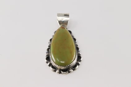Native America Navajo Sterling Silver Kingman Turquoise Pendant By Freida Martinez.