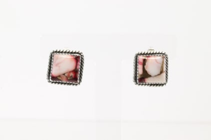 Native America Navajo Sterling Silver Turquoise Compressed Post Earring's By Freida Martinez.