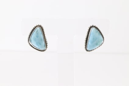 Native America Navajo Sterling Silver Larimar Post Earring's By Elouise Kee.