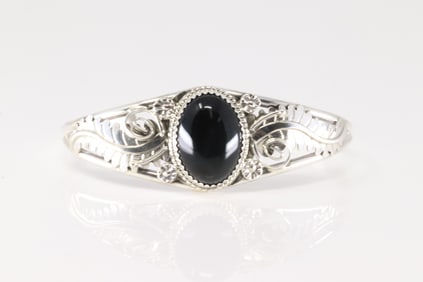 Native America Navajo Sterling Silver Black Onyx Bracelet Cuff By Y.