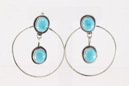 Native America Navajo Sterling Silver Kingman Turquoise Post Earring's By Judith Dixon.