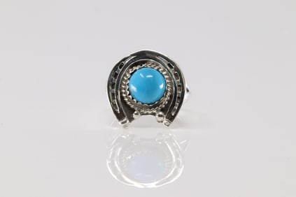 Native America Navajo Sterling Silver Turquoise Naja Ring By Alice Rose Saunders.