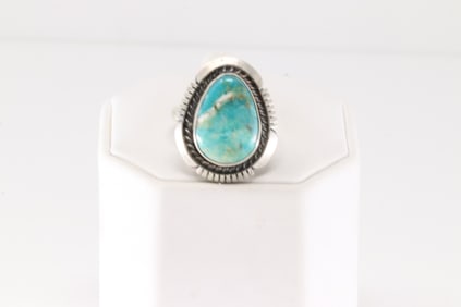 Native America Navajo Sterling Silver Turquoise Ring By A.M.