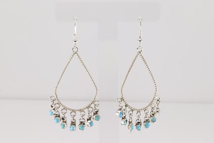 Native America Navajo Sterling Silver Turquoise Dangling Earring's By Sylvia Chee.