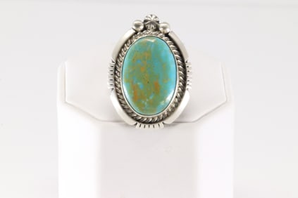 Native American Navajo Sterling Silver Kingman Turquoise Ring By A.M.