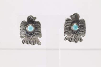 Native America Navajo Sterling Silver Turquoise Thunderbird Post Earring's By Gabriela Yazzie.