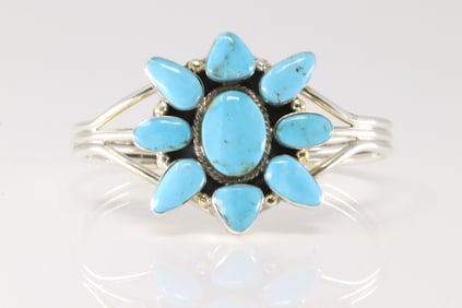 Native America Navajo Sterling Silver Turquoise Bracelet Cuff By Gregg Yazzie.