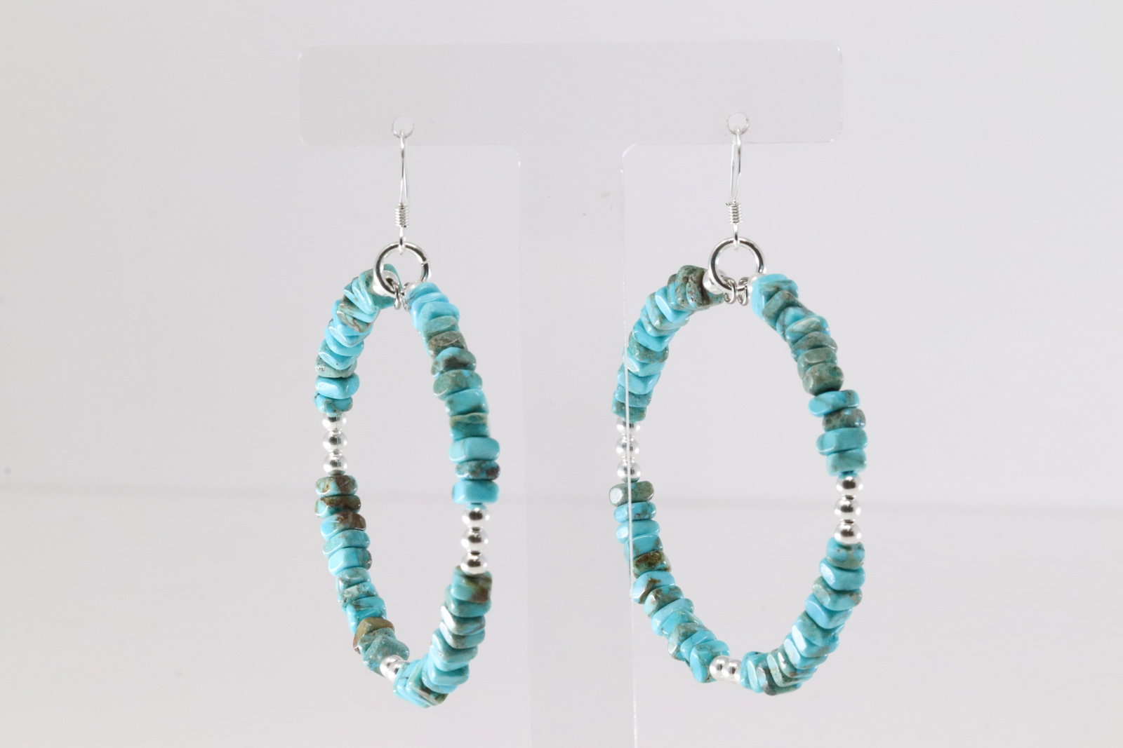 Native America Navajo Sterling Silver Beaded / Turquoise Hoop Dangling Earring's.: This is a Native America Navajo Sterling Silver Beaded / Turquoise Hoop Dangling Earring's.