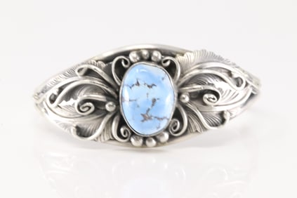 Native America Navajo Sterling Silver Golden Hill Turquoise Bracelet Cuff By Jimmy Lee.