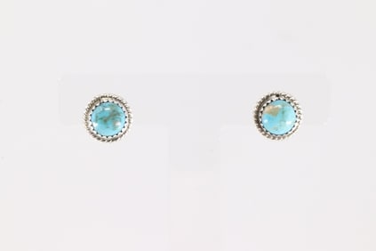 Native America Navajo Sterling Silver Kingman Turquoise Post Earring's By Esther White.