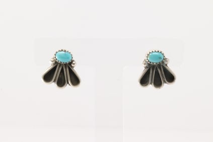 Native American Navajo Sterling Silver Kingman Turquoise Post Earring's By Geraldine James.