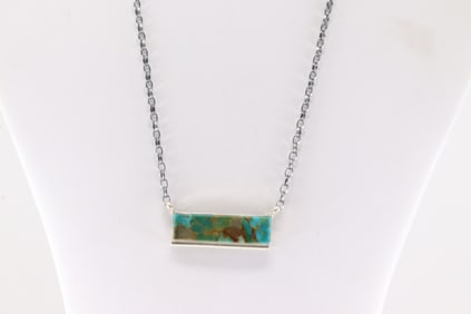 Native American Navajo Sterling Silver Kingman Turquoise Necklace By Steve Francisco.