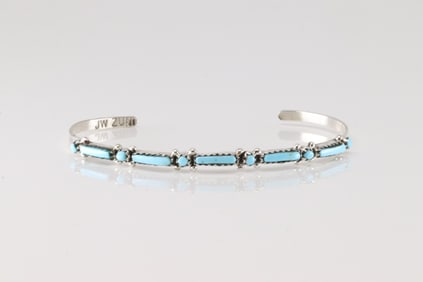 Native America Zuni Sterling Silver Turquoise Bracelet Cuff By J.W.