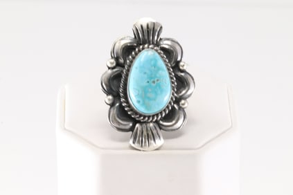 Native America Navajo Sterling Silver Turquoise Ring By M.
