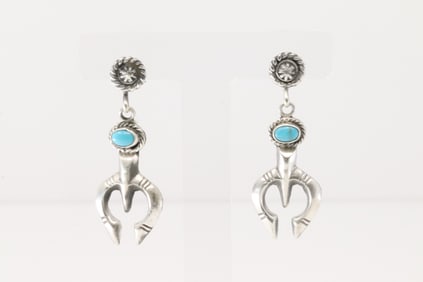 Native America Navajo Sterling Silver Turquoise Naja Post / Dangling Earring's By Annie Spencer.