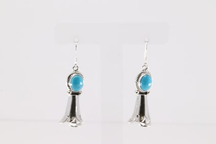Native American Navajo Sterling Silver Turquoise Blossom Dangling Earring's By Sharon McCarthy.