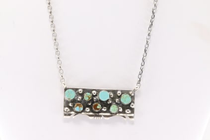 Native American Navajo Sterling Silver Kingman Turquoise Necklace By Steve Francisco.