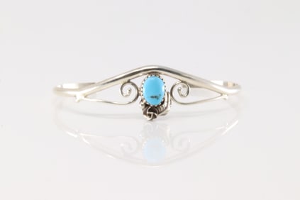 Native America Navajo Sterling Silver Turquoise Bracelet Cuff By C.