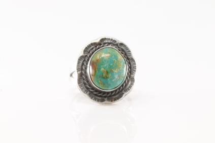 Native America Navajo Sterling Silver Turquoise Ring By F.