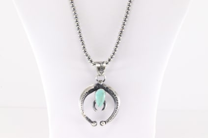 Native America Navajo Sterling Silver Kingman Turquoise Naja Necklace By Eva Cayantenito.