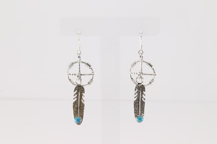 Native America Navajo Sterling Silver Turquoise Dangling Earring's By Sharon McCarthy.