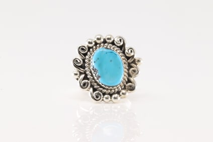 Native America Navajo Sterling Silver Turquoise Ring By Etcitty.