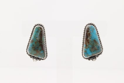 Native America Navajo Sterling Silver Kingman Turquoise Post Earring's By Virginia Becenti.