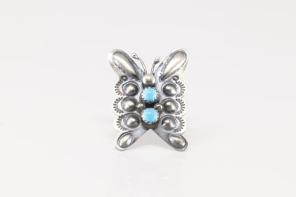 Native America Navajo Sterling Silver Turquoise Butterfly Ring By Yazzie.