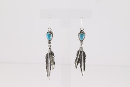 Native America Navajo Sterling Silver Turquoise Dangling Earring's By Sharon McCarthy.