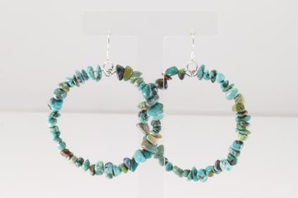 Native America Navajo Sterling Silver Turquoise Hoop Dangling Earring's.