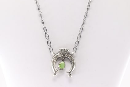 Native American Navajo Sterling Silver Turquoise Naja Necklace By Gary Shorty.