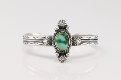 Native America Navajo Sterling Silver Sonora Gold Turquoise Bracelet Cuff By M.C.