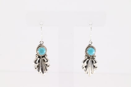 Native America Navajo Sterling Silver Turquoise Dangling Earring's By Verley Betone.