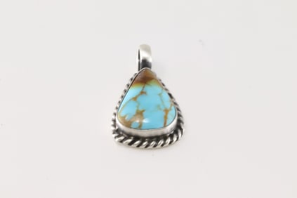 Native American Navajo Sterling Silver Turquoise Pendant By Dixon.