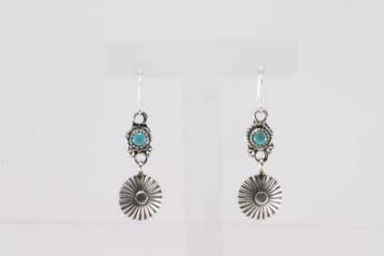 Native America Navajo Sterling Silver Turquoise Dangling Earring's By Jerold Joe.