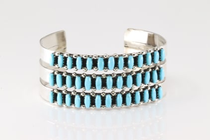 Native America ZuniSterling Silver Kingman Turquoise Bracelet Cuff By Veronica Martza.