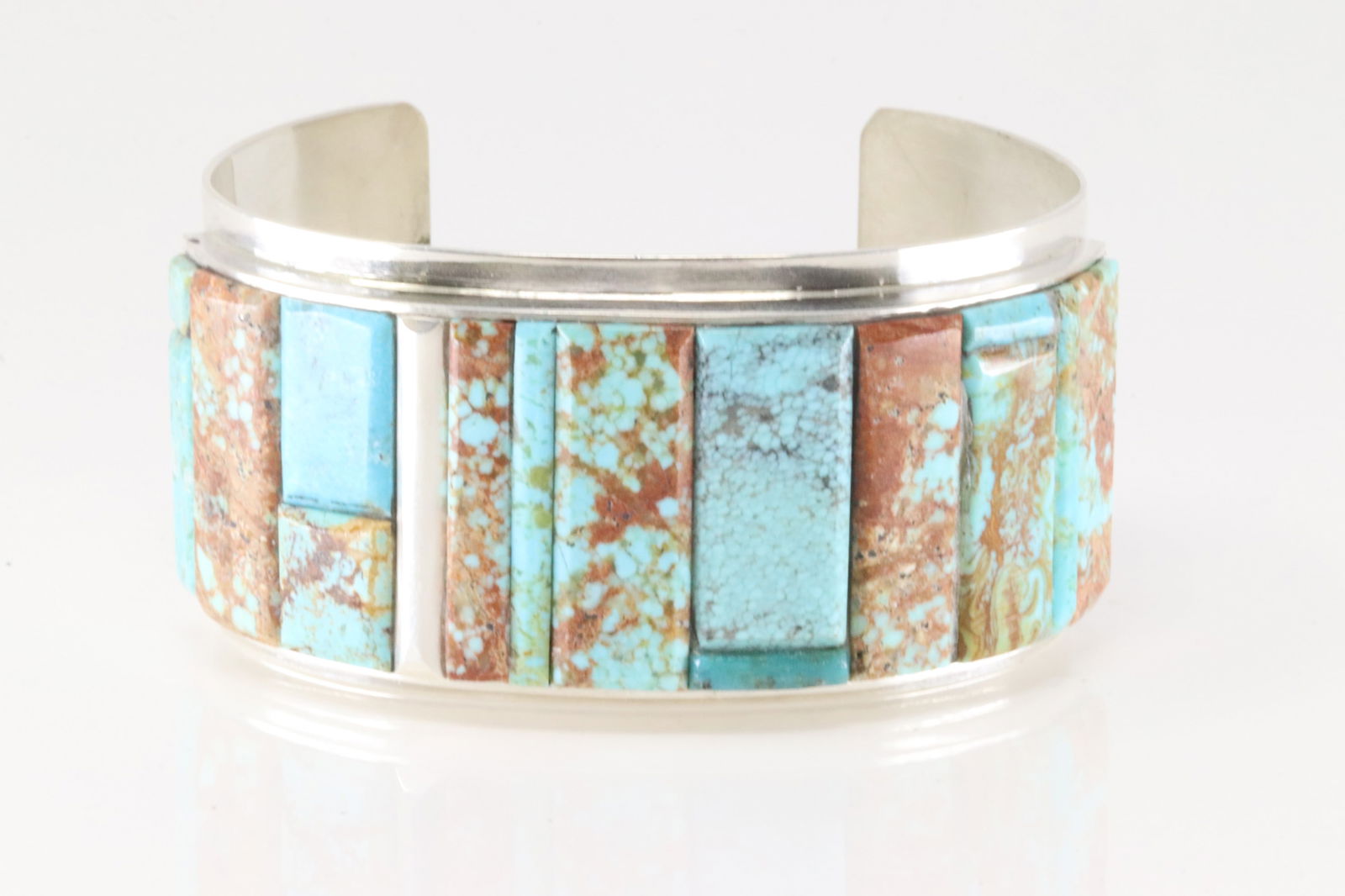 Native America Navajo Sterling Silver Kingman Turquoise Inlay Bracelet Cuff By H.Smith. (1 of 4)