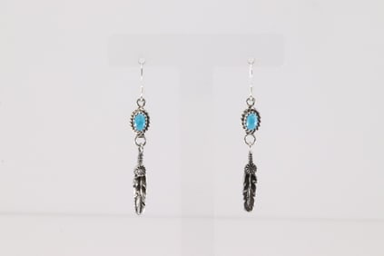 Native America Navajo Sterling Silver Turquoise Dangling Earring's By Emery Spencer.