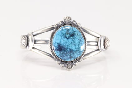 Native America Navajo Sterling Silver Kingman Turquoise Bracelet Cuff By Robert Shakey.