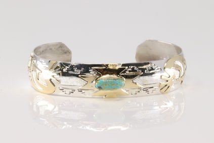 Native America Navajo Sterling Silve Turquoise Bracelet Cuff By G.J.