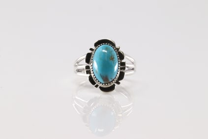 Native America Navajo Sterling Silver Turquoise Ring By Leona Delgarito.