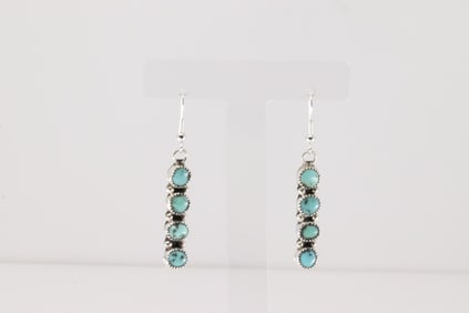 Native America Navajo Sterling Silver Kingman Turquoise Dangling Earring's By Maxine Ramirez.