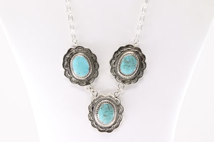 Native America Navajo Sterling Silver Turquoise Necklace By Gwendolyn Burnside.