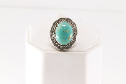 Native America Navajo Sterling Silver Turquoise Ring By F.