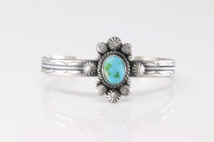 Native America Navajo Sterling Silver Sonora Gold Turquoise Bracelet Cuff By M.C.